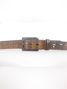 Removable Belt Buckle on Beaded Brown Croc Embossed Leather Belt Detachable Snap